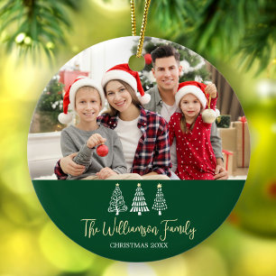 Ornamento De Cerâmica Fotografia da Família no Natal com Árvores Diverti