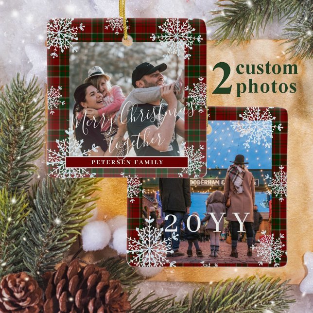 Ornamento De Cerâmica Fotografia da família Snowflakes 2 personalizada t (Criador carregado)