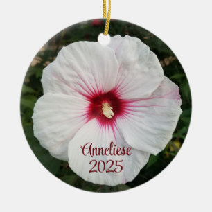 Ornamento De Cerâmica Fotografia da Flor de Hibisco Branco
