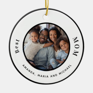 Ornamento De Cerâmica Fotografia da mãe - nomes brancos pretos