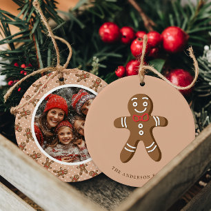 Ornamento De Cerâmica Fotografia de Natal do Homem de Biscoito com Ponto