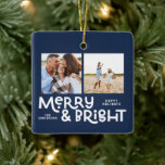 Ornamento De Cerâmica Fotografia mínima moderna 2 Fotografia Natal<br><div class="desc">Tudo pode não estar calmo,  mas tudo ainda pode ser brilhante com este divertido cartão de Natal colorido. Com espaço para 2 fotografias quadradas,  disponível numa seleção de cores.</div>