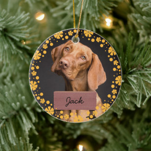 Ornamento De Cerâmica fotografia personalizada de cão de Natal de flor