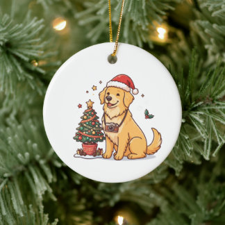 Ornamento De Cerâmica Fotógrafo Golden Retriever Natal