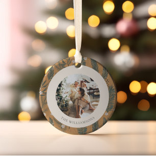 Ornamento De Cerâmica Fotomontagem Botânica Boho de Natal Personalizada