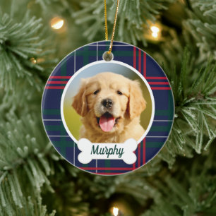 Ornamento De Cerâmica Fotos de Cachorro Personalizadas com Xadrez Verde