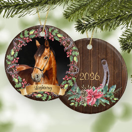 Ornamento De Cerâmica Fotos de Cavalos de Natal Rústico Personalizadas
