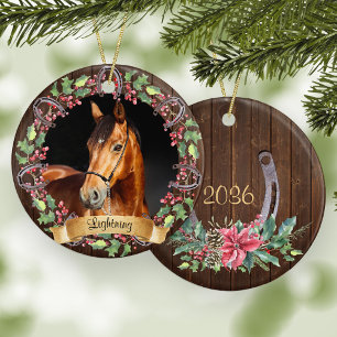 Ornamento De Cerâmica Fotos de Cavalos de Natal Rústico Personalizadas