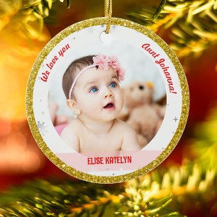 Ornamento De Cerâmica Fotos de Gêmeas Meninas Tia Fofa Primeiro Natal Be