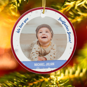 Ornamento De Cerâmica Fotos de Gêmeos Meninos Padrinho Primeiro Natal Be