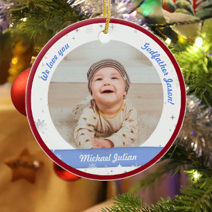 Ornamento De Cerâmica Fotos de Gêmeos Meninos Padrinho Primeiro Natal Be