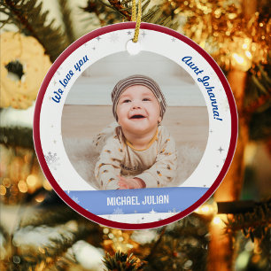 Ornamento De Cerâmica Fotos de Gêmeos Meninos Tia Linda Primeiro Natal d