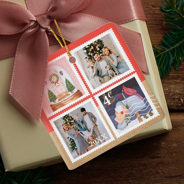 Ornamento De Cerâmica Fotos Festivas Da Família De Natal Fotos De Cartaz (Fun Festive Christmas Family Photos Postage Stamps Ceramic Ornament)