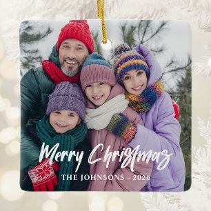 Ornamento De Cerâmica Fotos Modernas de Natal com Letra de Pincel