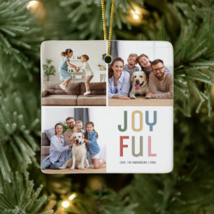 Ornamento De Cerâmica Fotos Personalizadas da Família 4 Natal Alegre