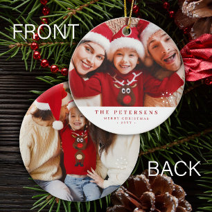 Ornamento De Cerâmica Fotos personalizadas de família 2 lados Natal