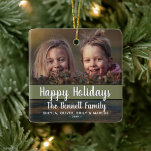 Ornamento De Cerâmica Fotos Personalizadas de Natal da Família em Madeir