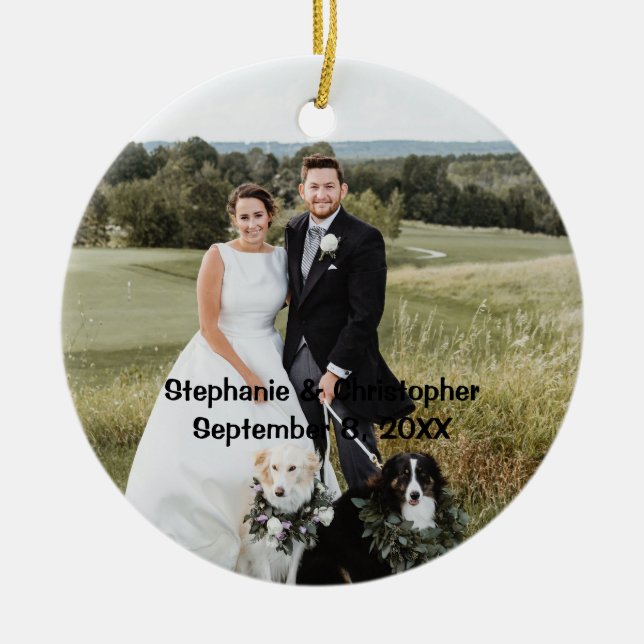 Ornamento De Cerâmica Fotos Personalizadas de Natal de Casamento Customi (Frente)
