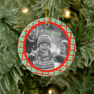 Ornamento De Cerâmica Fotos Personalizadas de Natal Xadrez Aconchegante