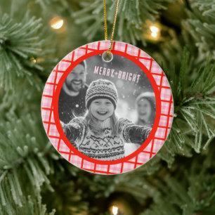 Ornamento De Cerâmica Fotos Personalizadas de Natal Xadrez Aconchegante