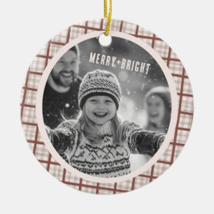 Ornamento De Cerâmica Fotos Personalizadas de Natal Xadrez e Gingham Aco
