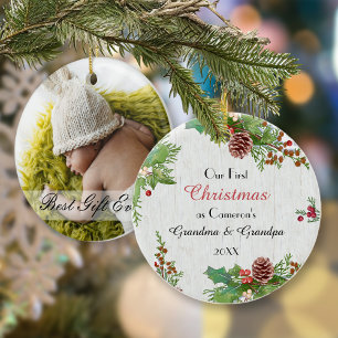 Ornamento De Cerâmica Fotos Rústicas 1º Natal Novos Avós