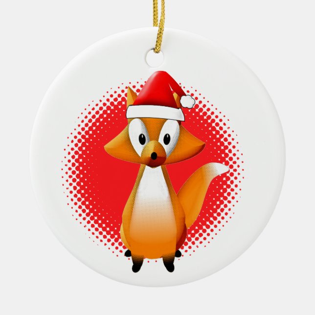 Ornamento De Cerâmica Fox Animal De Cartoon Bonito Com Vermelho De Chapé (Frente)