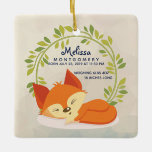 Ornamento De Cerâmica Fox bonito da laranja com nascimento verde da
