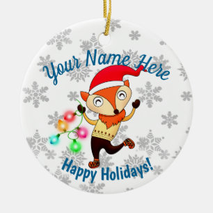 Ornamento De Cerâmica Fox de dança de Natal Personalizada