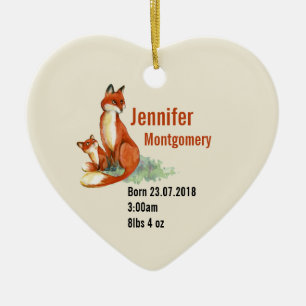 Ornamento De Cerâmica Fox e Baby Watercolor Ilustração Nascimento do Beb
