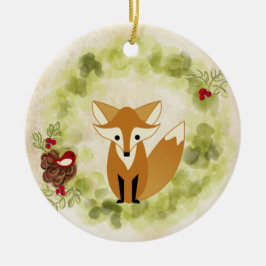 Ornamento De Cerâmica Fox e Feriados em Floresta Fresada Personalizada