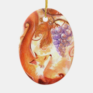Ornamento De Cerâmica Fox e uvas