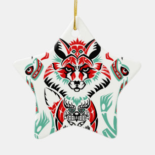 Ornamento De Cerâmica Fox litoral norte pacífico do indiano do nativo