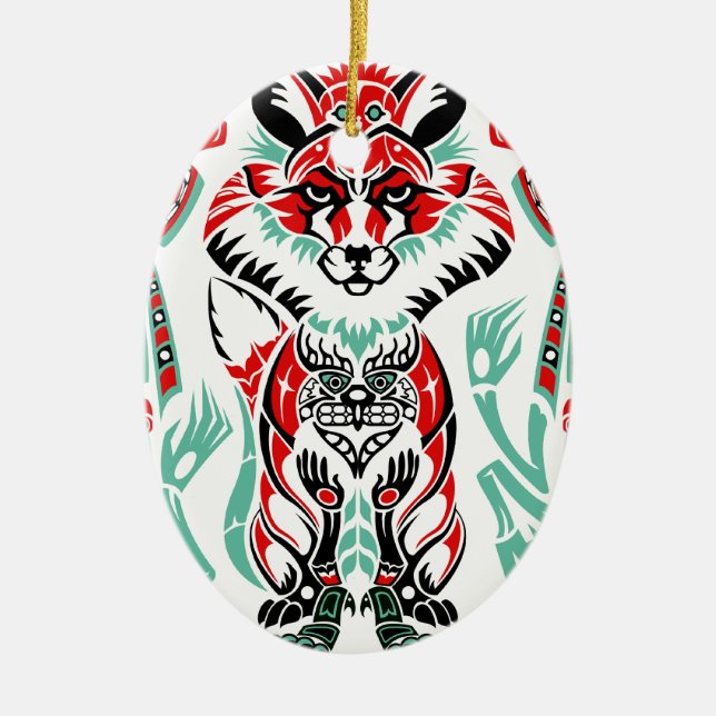 Ornamento De Cerâmica Fox litoral norte pacífico do indiano do nativo (Frente)