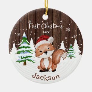 Ornamento De Cerâmica Fox Personalizada do Bebê Primeiro Natal