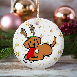 Ornamento De Cerâmica Fox Red Labrador e Cartografia de Natal de Papais 