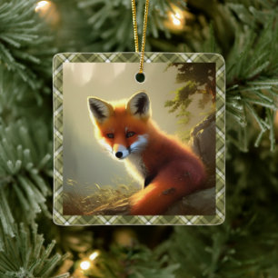 Ornamento De Cerâmica Fox Selvagem do Bebê Vermelho Retrato Personalizad