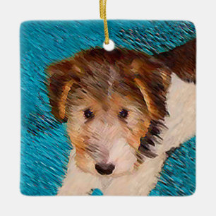 Ornamento De Cerâmica Fox Terrier Puppy Painting - Arte Original De Cão