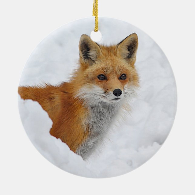 Ornamento De Cerâmica Fox vermelho na neve (Traseira)