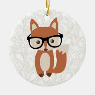 Ornamento De Cerâmica Fox w/Glasses do bebê do hipster