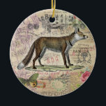 Ornamento De Cerâmica Fox Wildlife Collage Vintage Ilustração<br><div class="desc">Esta imagem de raposa é uma colagem baseada em belas ilustrações antigas. Há uma raposa e uma borboleta,  partituras,  bolachas francesas,  rendas,  flores. Uma bela coleção de imagens antigas dos anos 1800.</div>