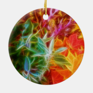 Ornamento De Cerâmica Fractal Autumn deixa o arco-íris