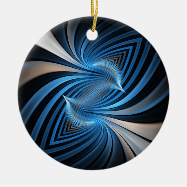 Ornamento De Cerâmica Fractal dos Bluebirds (Frente)