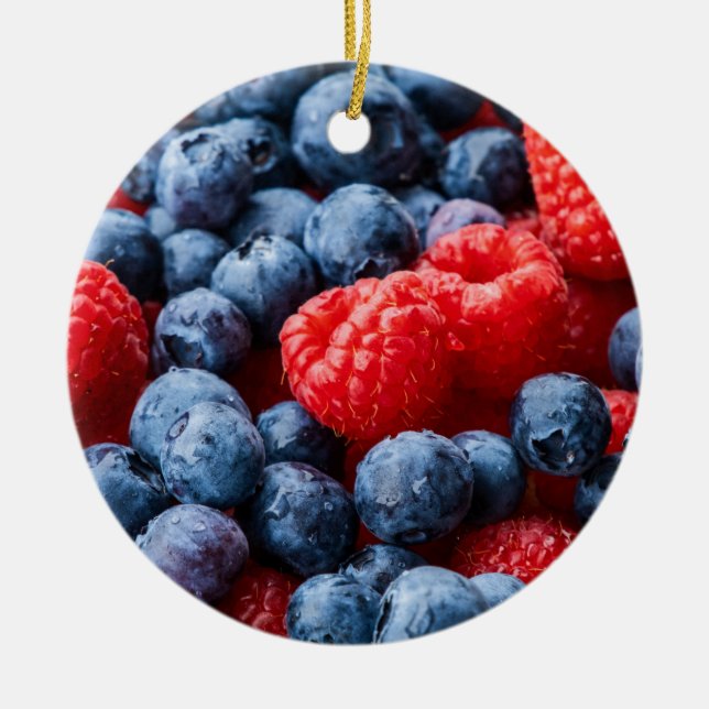Ornamento De Cerâmica Framboesas e amoras-vivas (Frente)