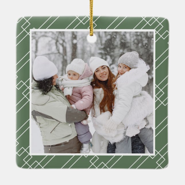 Ornamento De Cerâmica Framboesas verdes modernas, 2 fotos de Natal (Verso)