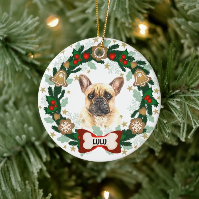 Ornamento De Cerâmica Francês Buldogue de Natal Cachorro Cachorro Cachor (Árvore)