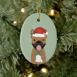 Ornamento De Cerâmica Francês Buldogue Reindeer Luzes de Natal