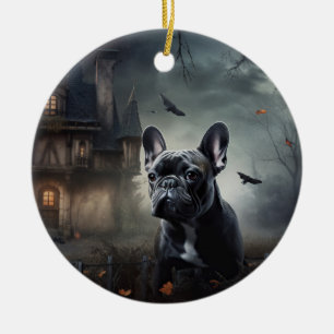 Ornamento De Cerâmica Francês Bulldog Halloween Scary