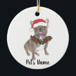 Ornamento De Cerâmica Francês Personalizado (Cinza de Prata Azul Lilac)<br><div class="desc">Faça a lista legal este ano com um ornamento personalizado do seu elfo favorito! Para os presentes mais doces,  emparelhe-o com um impressão de arte correspondente ou outro item da minha coleção de buldocos franceses azuis!</div>