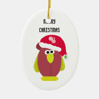 Ornamento De Cerâmica Frango de desenho animado com chapéu de Papai Noel